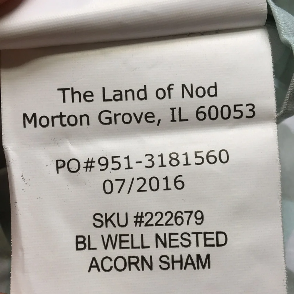 The Land of Nod Standard Sham Well Nested Acorn NWT